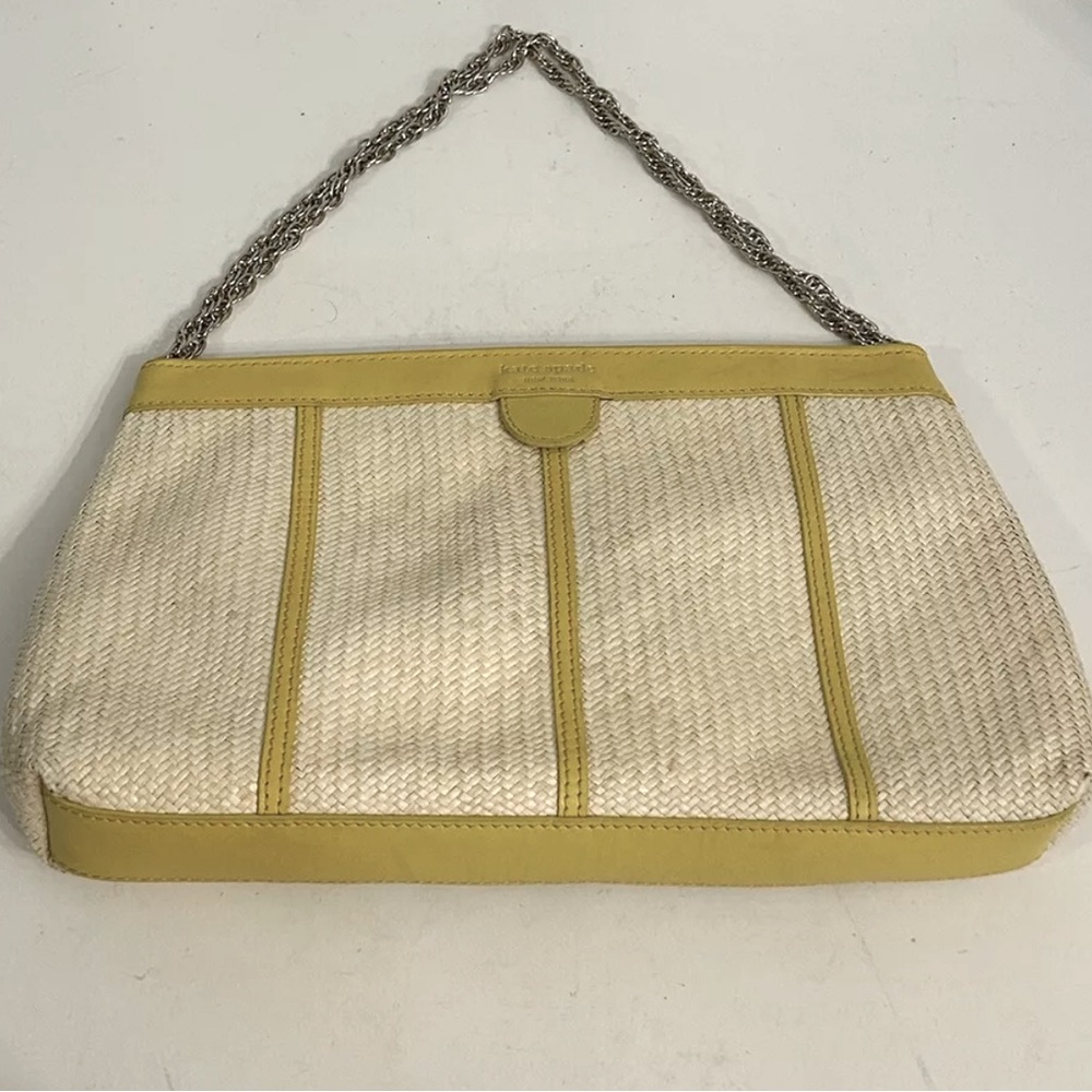 Kate Spade Clutch Handbag With Metal Chain Strap Straw and Yellow Leather 12”x8”